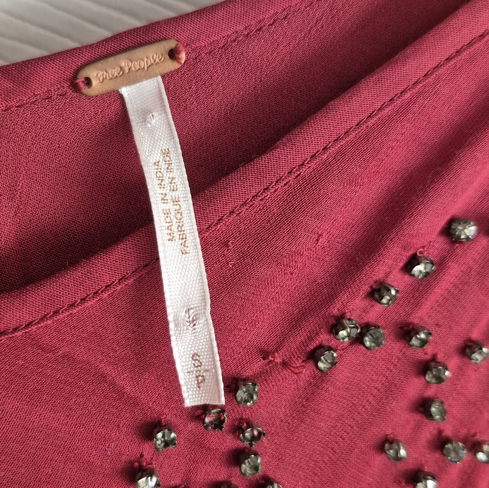 FREE PEOPLE Midnight Party Flapper Fringe Tunic Top Dress S Burgundy Boho Indie - Picture 5 of 16